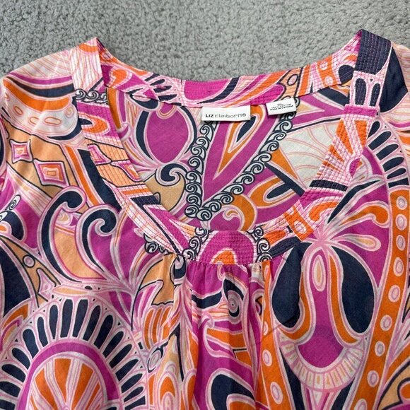 Liz Claiborne Tunic Blouse Size XL Blouse Women’s Vacay Hippie Boho 100% Cotton - Picture 6 of 8